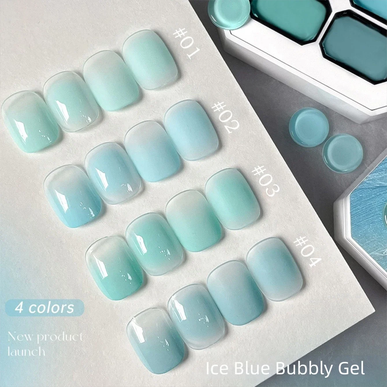 Sommer-Nägel 2026 Neue Gletscher-Blasen Eis-Klar Mint Blau Grün Nagelkunst Langanhaltender Hochglanz Mehrfarbiger Fester Gel-Nagellack – Detail 9