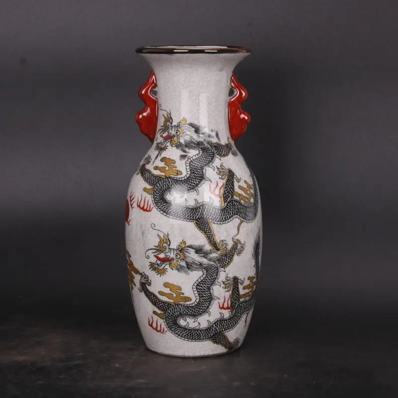 China Collect modern exquisite handicrafts Porcelain Famille Rose Dragon Double Eared Vases 9.64 Inch