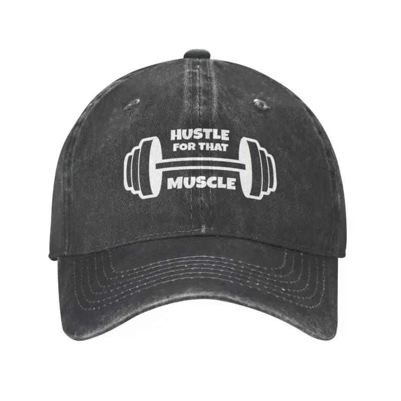 Custom Cotton Hustle For That Muscle Baseball Cap Men Women Breathable Dumbbell Motivation Dad Hat Outdoor