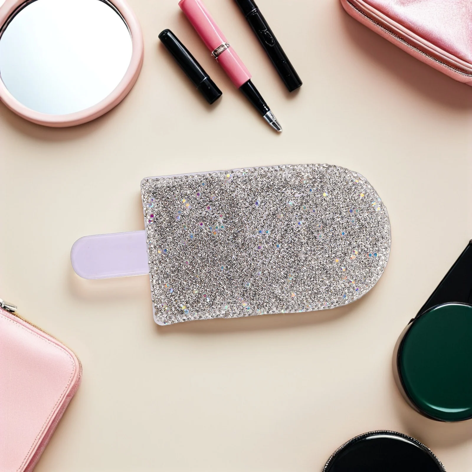 Rhinestone Folding Makeup Cute Handheld Pocket Compact Portable Travel Mirror Women Foldable Lightweight Mirror For Purse Pocket