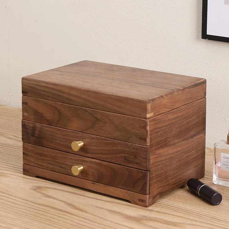 Dark Brown Three-layer Storage Boutique Light  Wedding Birthday Gift Jewelry Box
