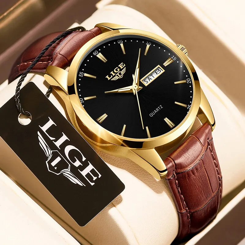 LIGE Fashion Watches Men Top Brand Luxury Quartz Watch Men cinturino in pelle impermeabile Business Casual Men orologi da polso orologio