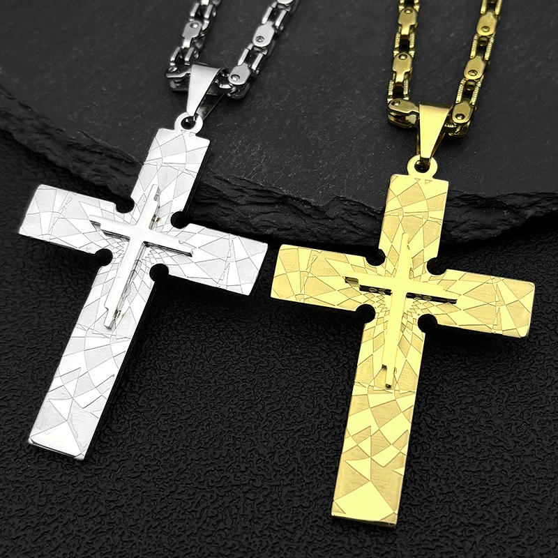 

Punk Big Jesus Cross Necklace for Men Women Stainless Steel Gold Silver Color Byzantine Chain Jewelry Boy Friend Gift Jewelry