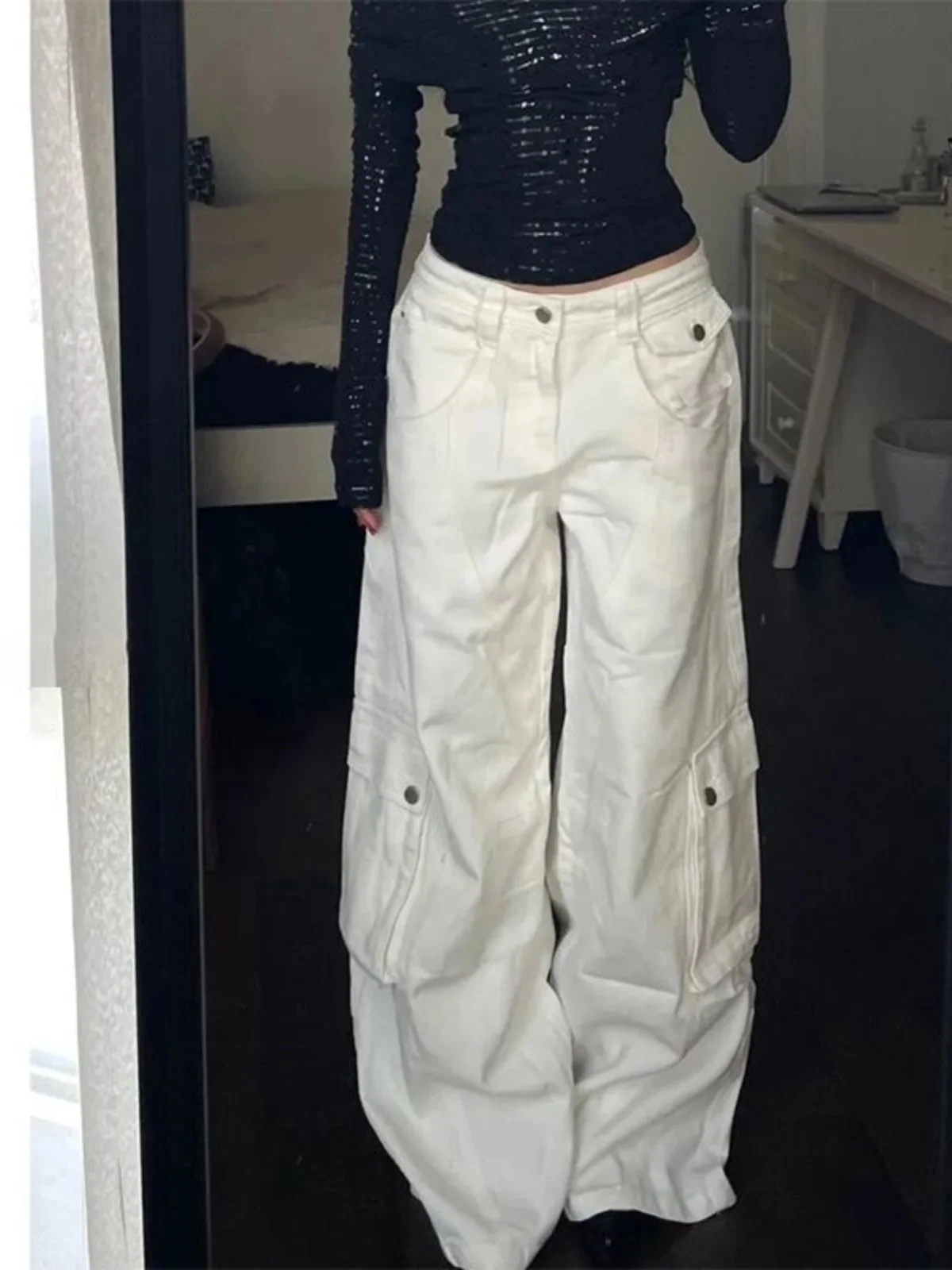 

American Sle High Waist Wide Leg Casual Jeans Women's Spring Autumn Loose Fit Workwear Pants Floor Length Casual Trousers