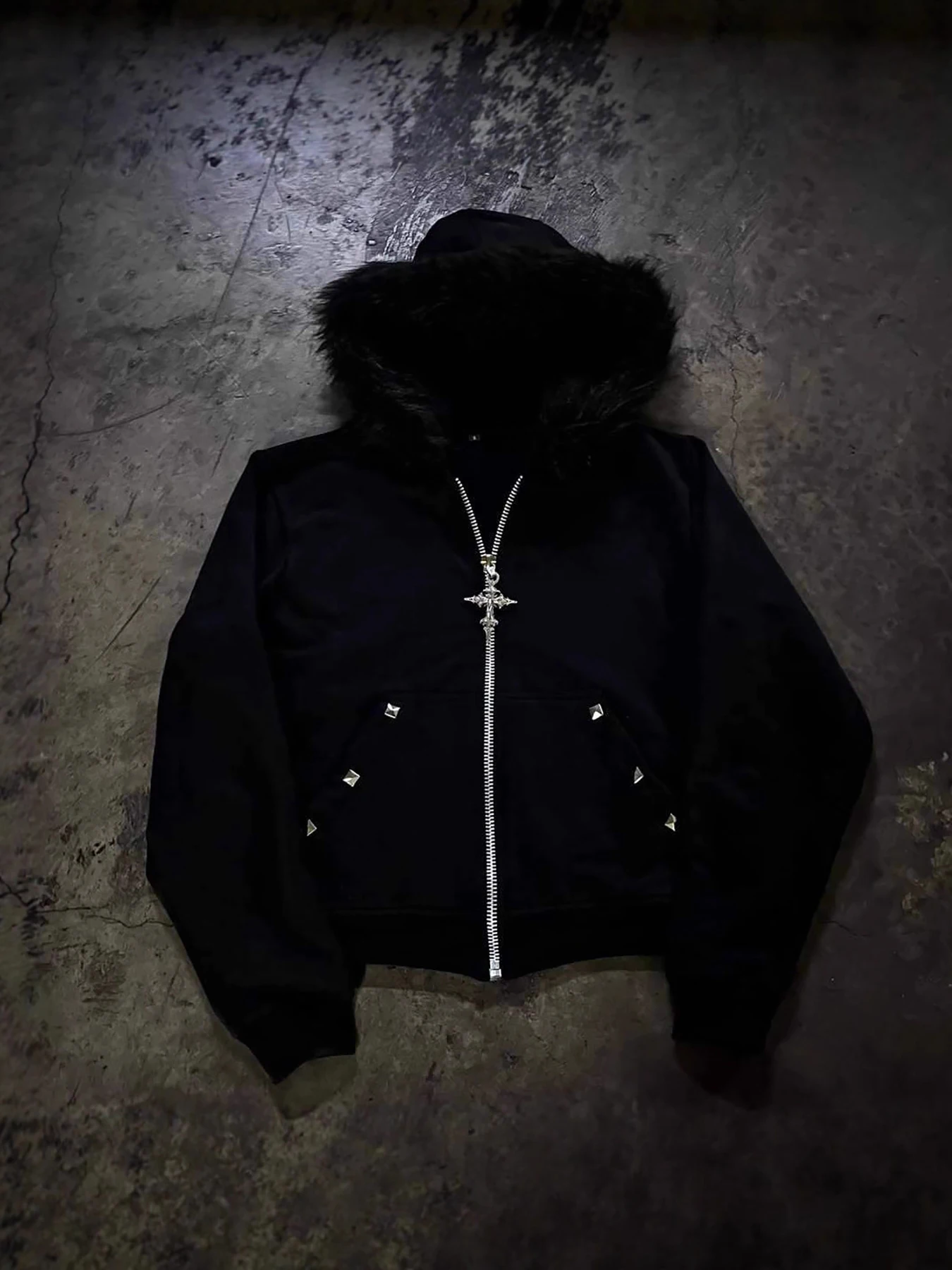 New Autumn and Winter Plush Collar Hot Pressed Diamond Cardigan Zipper Hoodie Dark Style Y2K Trendy Street Unisex Hoodie view 6