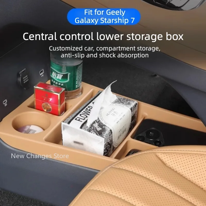 For Geely Galaxy Starship 7 EM-i 2024 2025 Rear Screen Storage Box Central Control Armrest Storage Box Interior Upgrade Parts