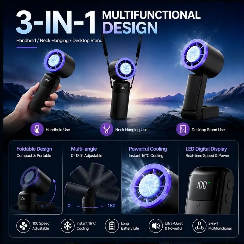 Portable Mini Foldable Handheld Turbo Fan High Speed Air Cooler_voghion.com