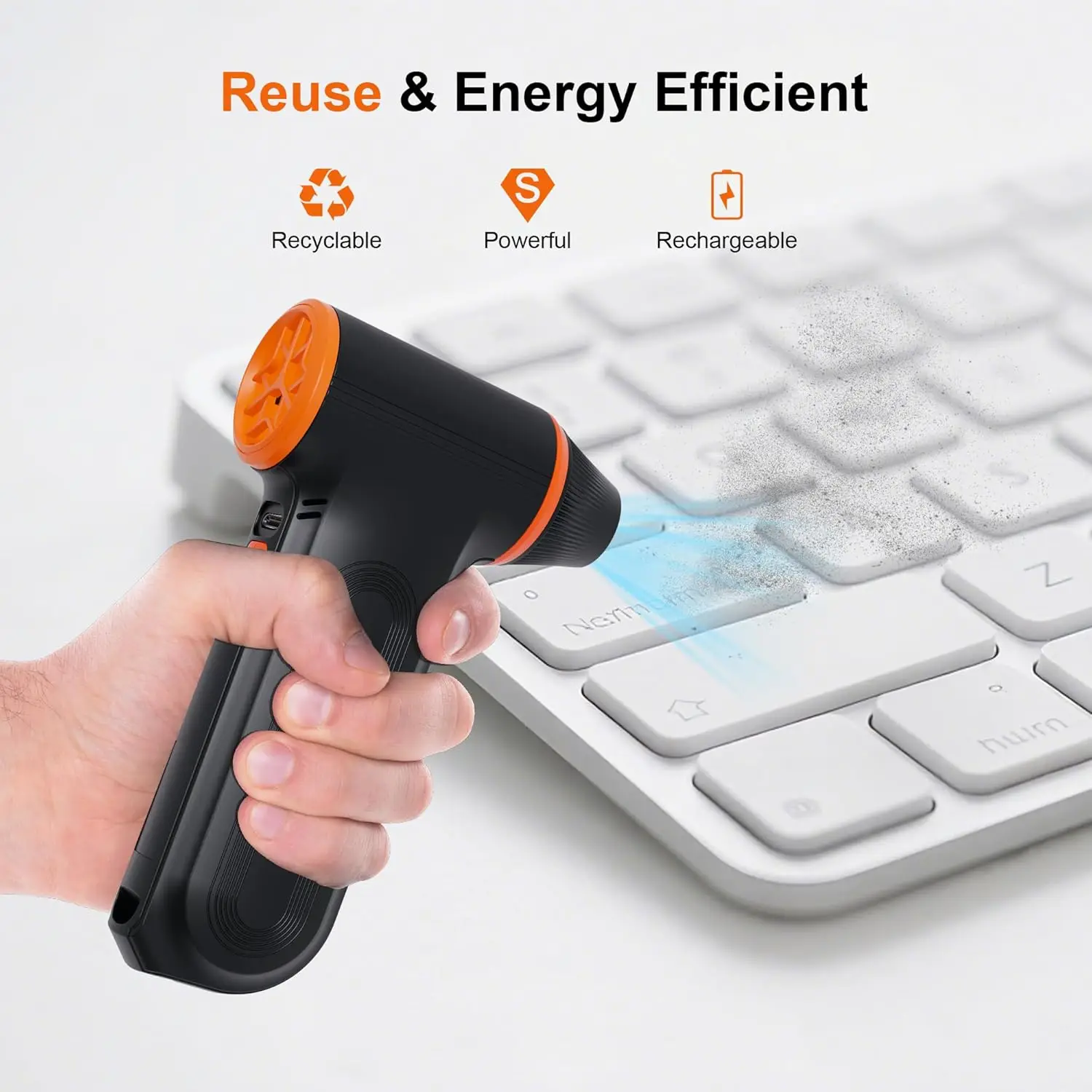 منفضة هواء كهربائية 150,000 دورة في الدقيقة مع شحن سريع، وإعدادات قابلة للتعديل للأوراق والثلج والكمبيوتر وتنظيف السيارات