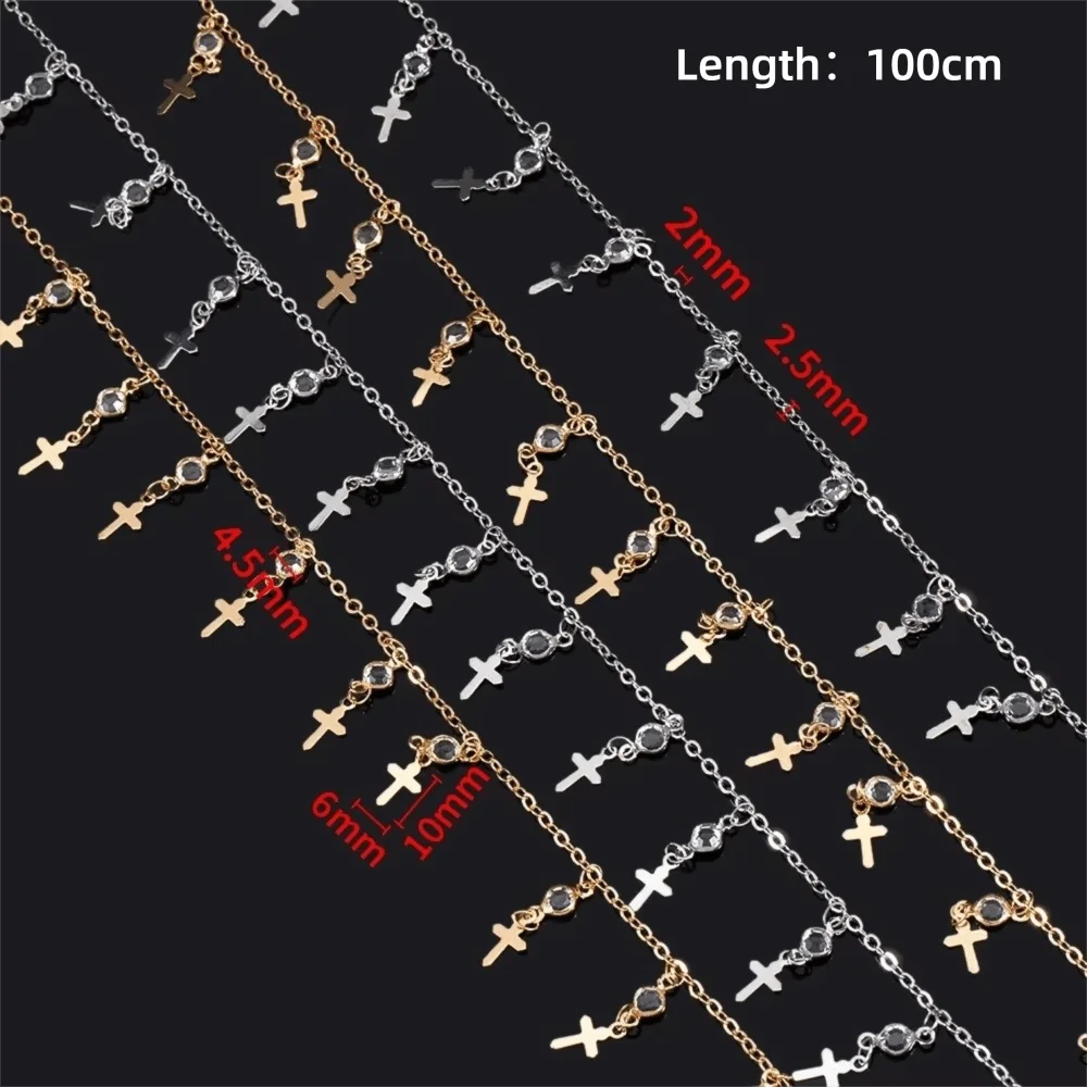 1 Meter Length Crystal Beaded Chain Cross Charm Tassel Rhinestones Design Charm Link Chain Metal Jewelry Making Chain view 6