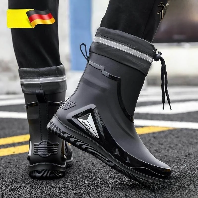 Men's Mid-Calf Rain Boots Anti-Slip Wear-Resistant Waterproof Fashionable Comfortable Delivery Rider Special Boots