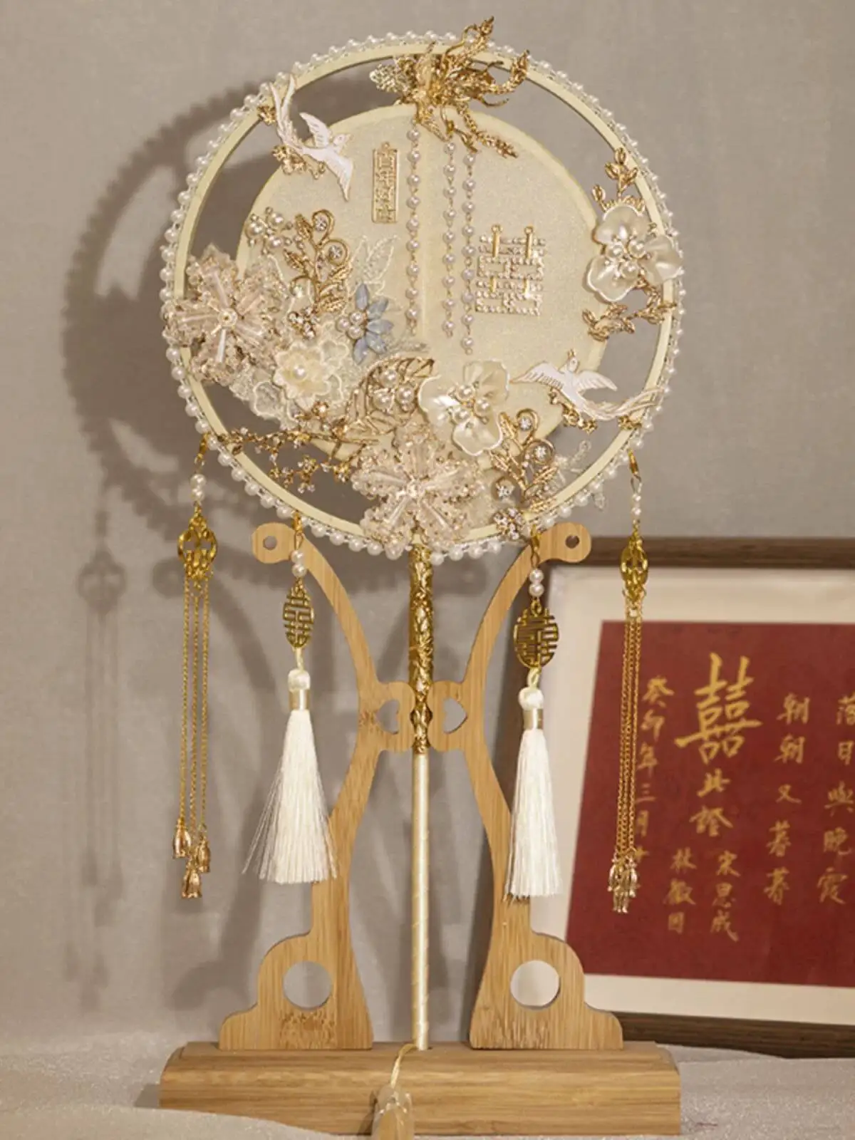 Round Fan Bride Wedding DIY Material Kit Xiuhe Ancient Style Embroidery Handmade High-end Chinese Wedding Fan