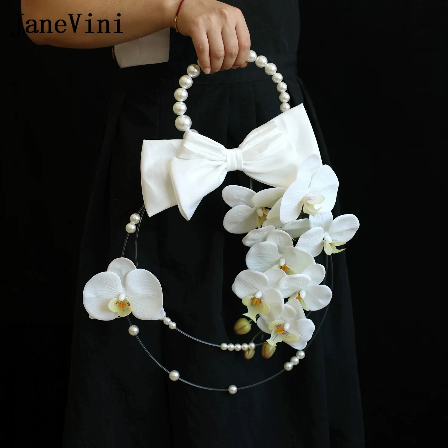 

Роскошный белый каскадный свадебный букет JaneVini с искусственными орхидеями-бабочками и каллами, букет невесты с ободком