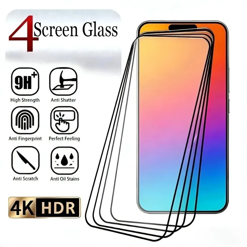4er-Set Vollbild-Displayschutzfolie für iPhone 17 16 15 14 Pro Max Air 16 15 Plus Gehärtetes Glas für iPhone 13 12 11 Pro XR XS Max