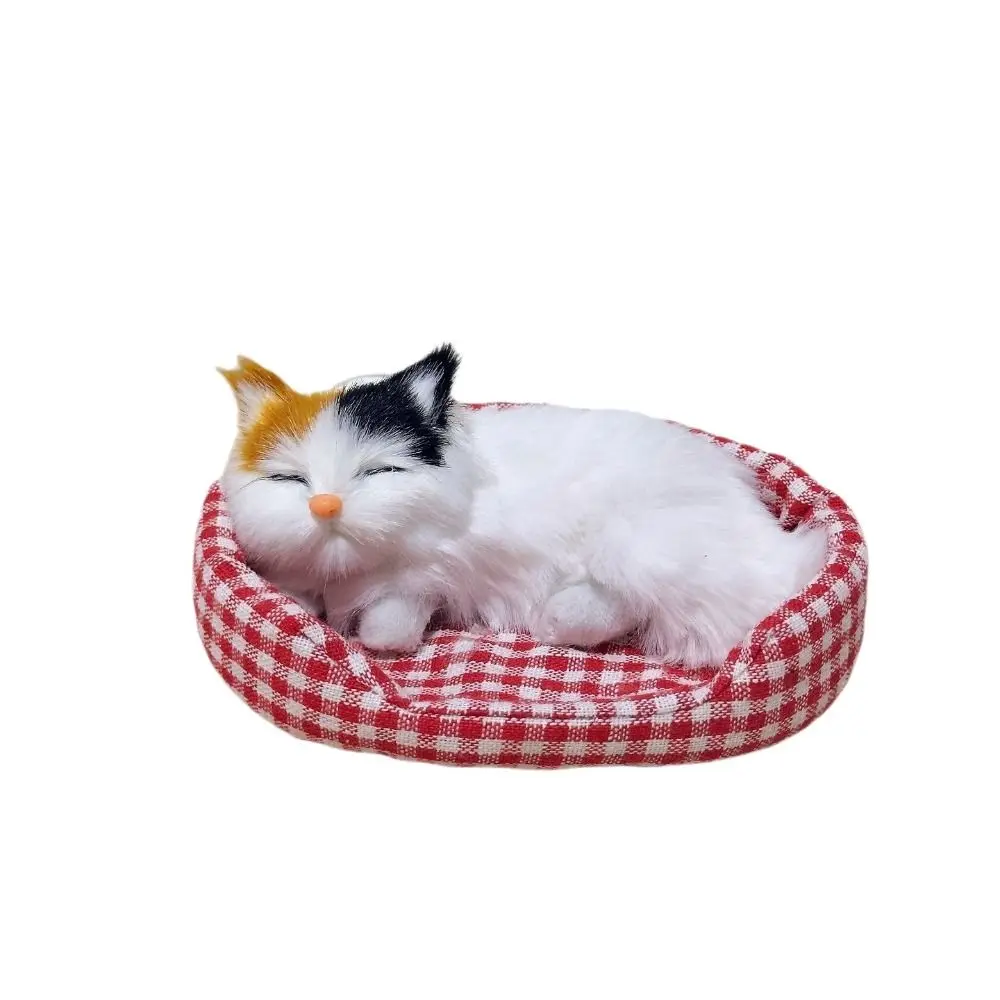 Premium Kawaii Kitty Simulation Fur Cat Model Lifelike on Cushion Cute Animal Soft Exquisite Sleeping Cats Car Decor