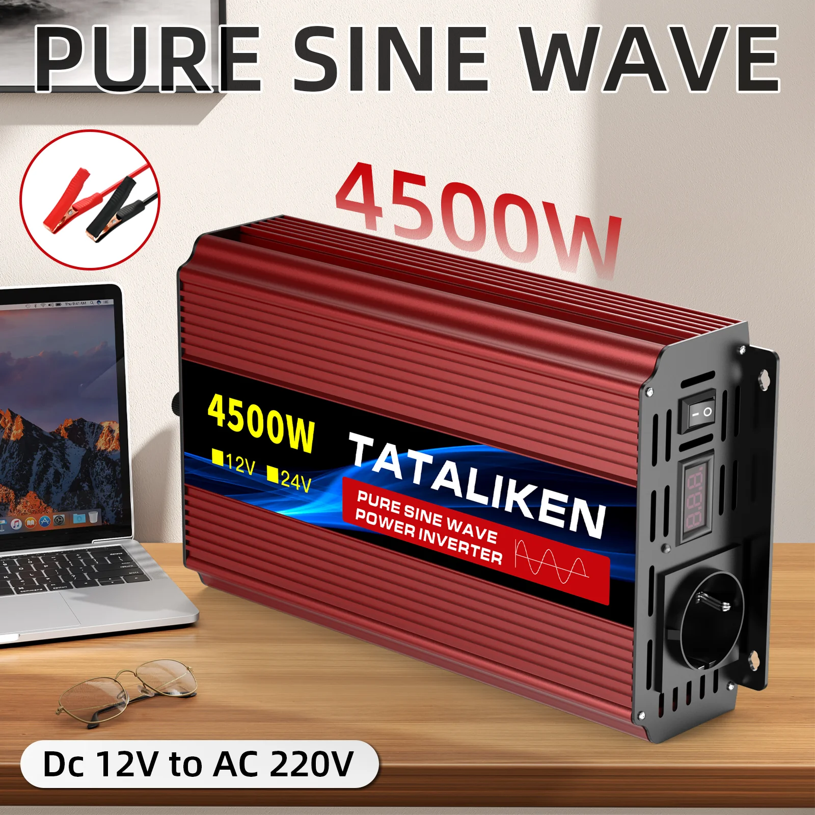 

6000W European standard socket, genuine inverter, DC 12V to AC 220V 50Hz portable converter, suitable for outdoor camping