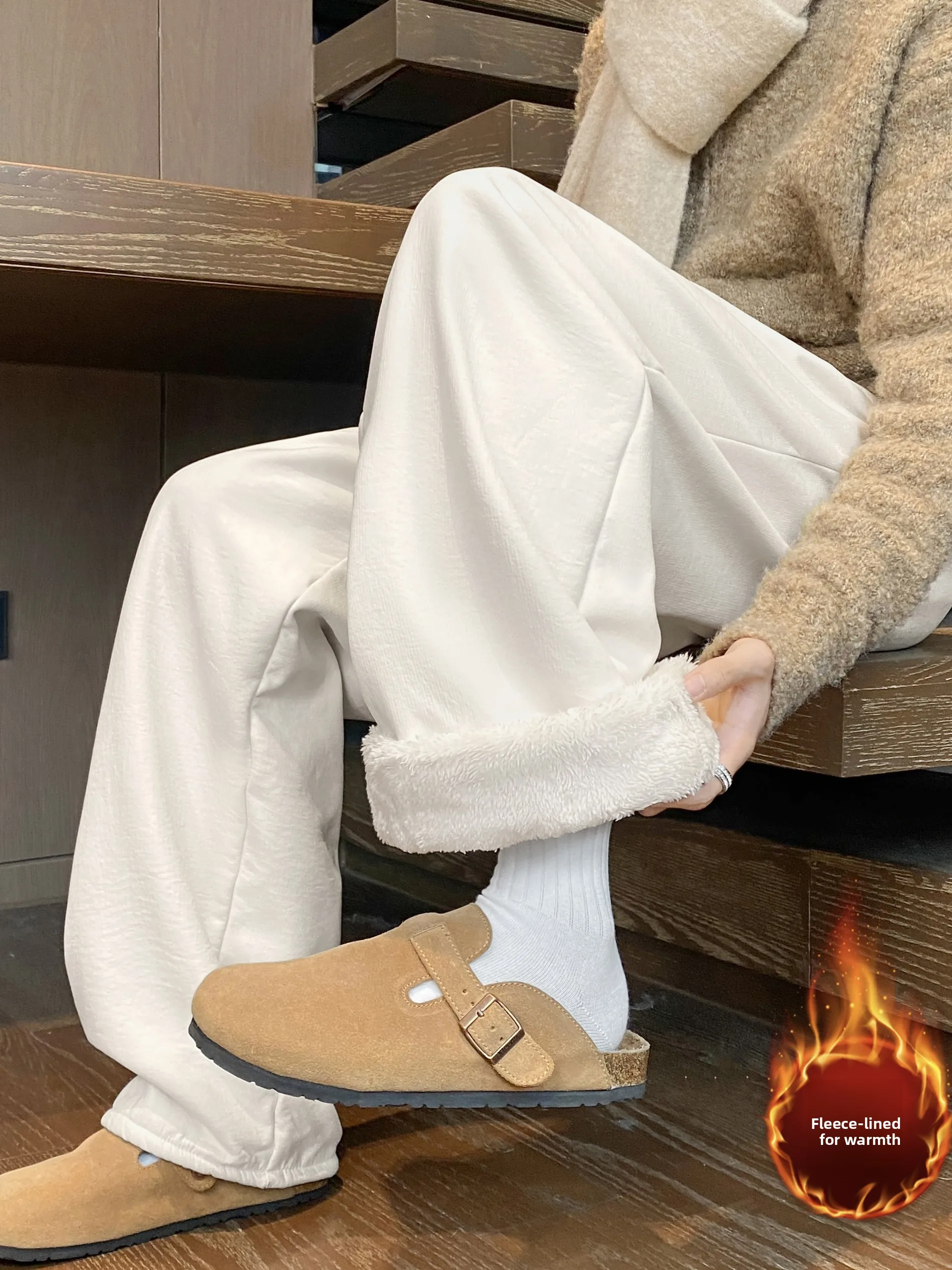 

Мужские уличные бархатные тонкие зимние термохлопковые брюки, повседневные свободные прямые брюки, удобные теплые брюки для отдыха