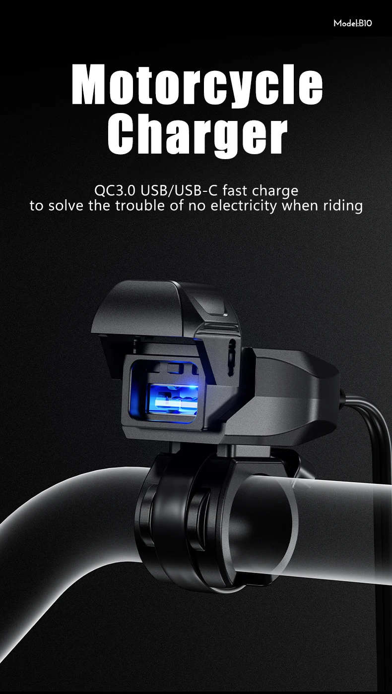 QC3.0 Motorcycle USB/USB-C Charger 9V-24V Universal IP66 Waterproof Adapter Quick Charger Socket Motorcycle Accessories