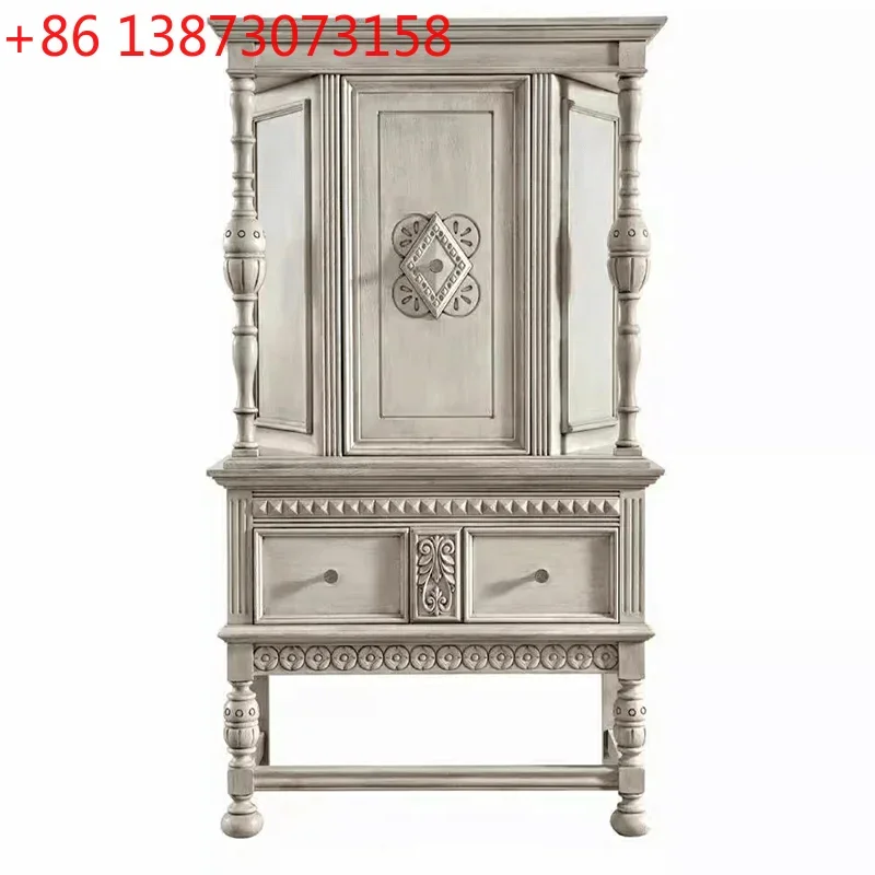 American solid wood carving flower living room French retro white dining side cabinet