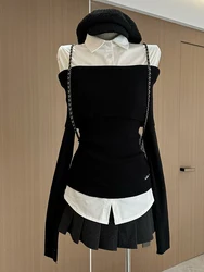 Spring Women Old Money Shoujo Girl Fake Two Pieces Shirts Korean Fashion Patchwork Blouses Design Vintage Y2k 2000s Aesthetic
