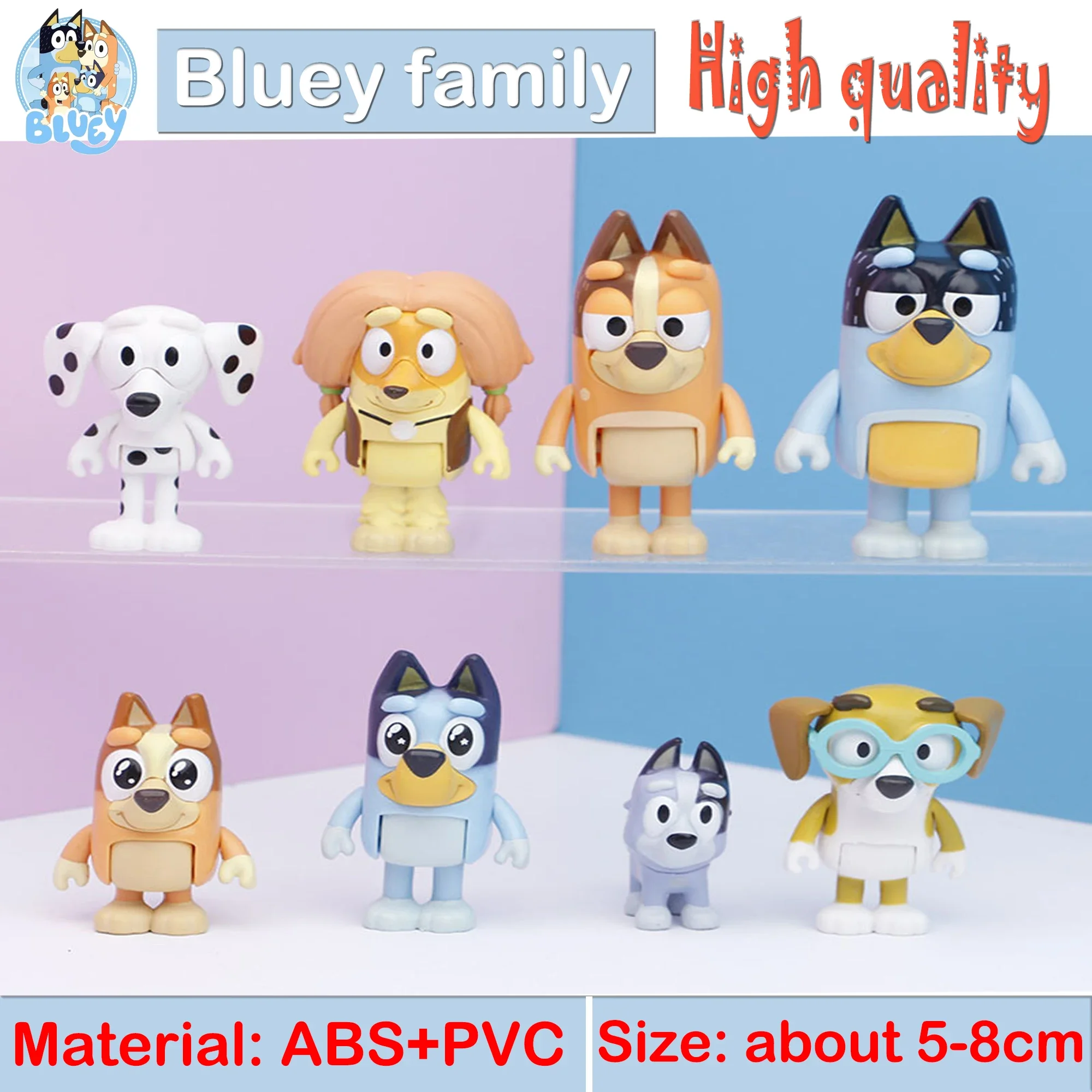 8/10/12pcs High quality Bluey Bingo Anime Figurines Figures Movable Joints Action Figure Model Children Birthday Decoration Toys