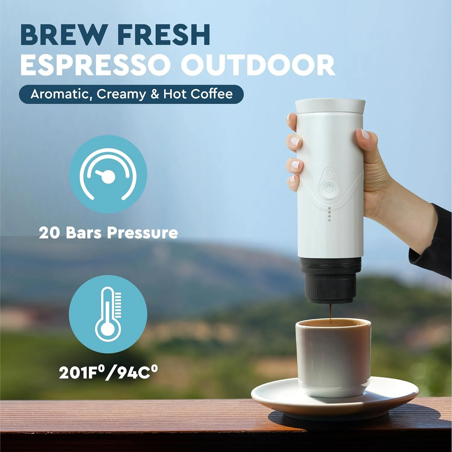 Máquina De Espresso Elétrico Portátil, Mini Cafeteira, Auto-Aquecimento, USB-C e Carregador De Carro, 20 Bar