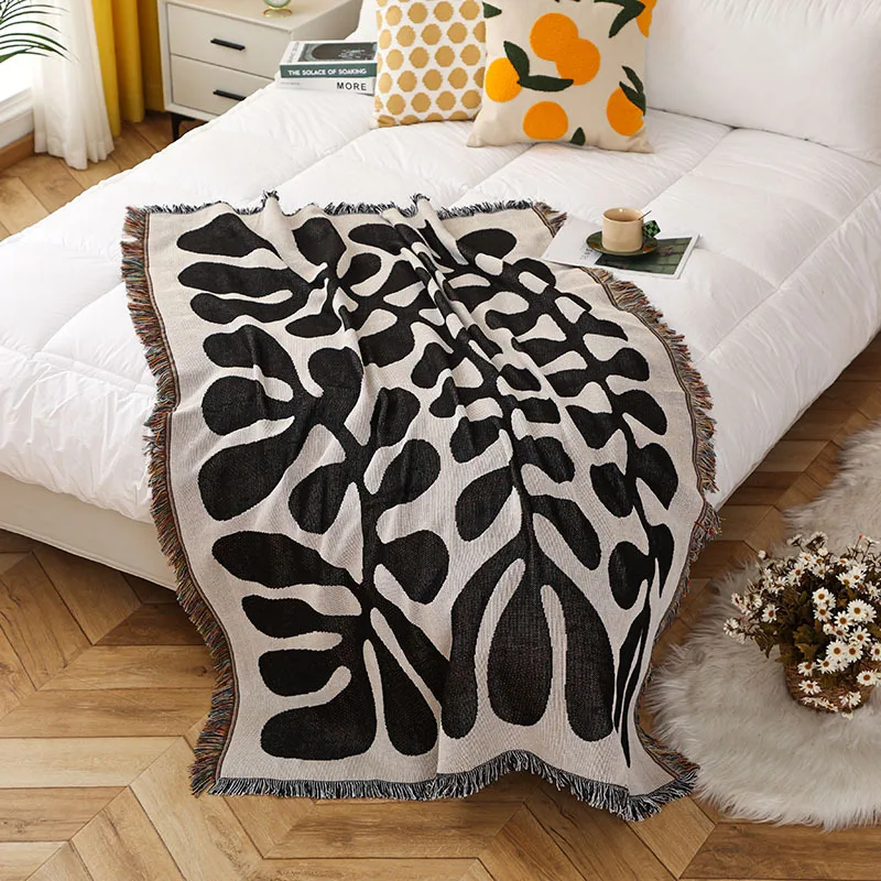 Vintage American Casual Blanket Leaves Knitted Towel Quilt Warm Sofa Chair Cover Soft Breathable Nap Quilt Bedspread Home Decor