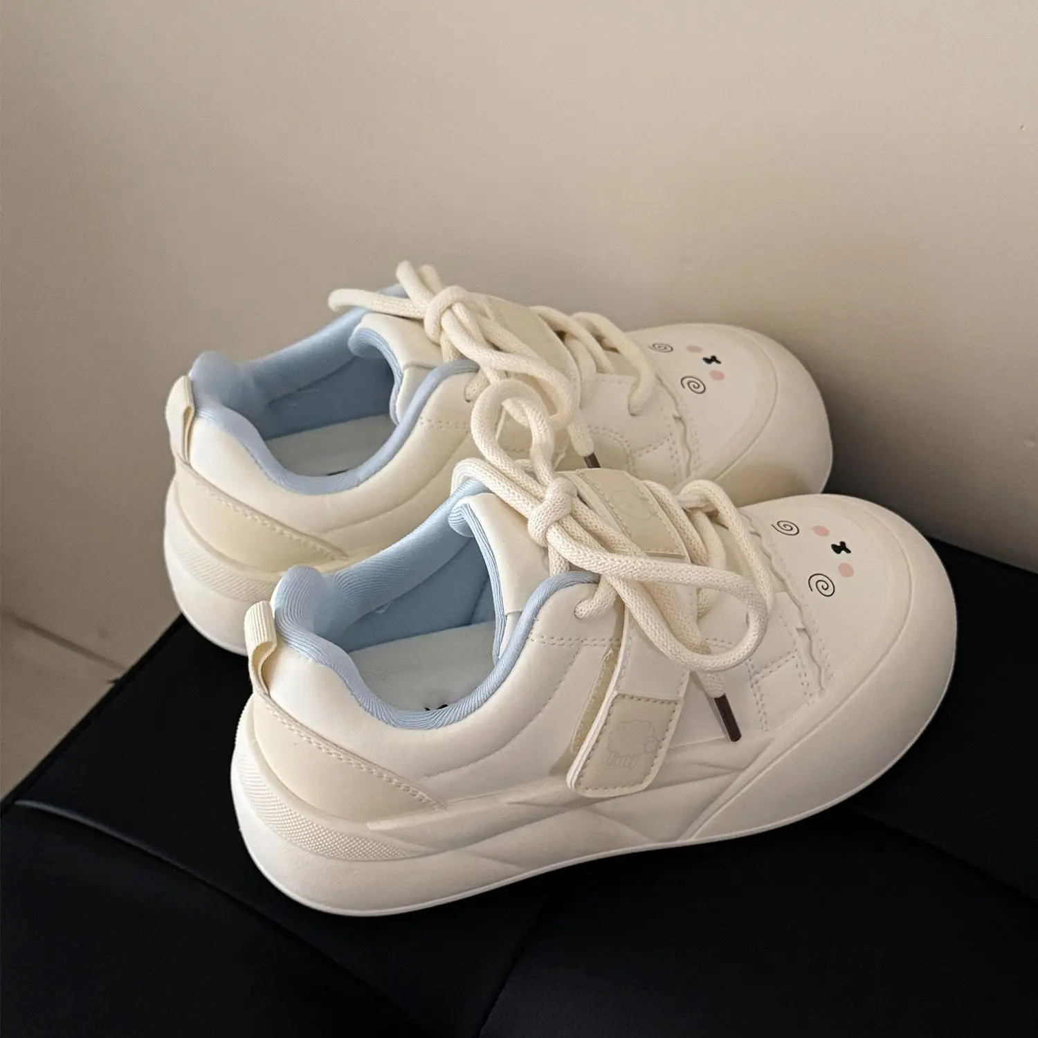 Women Girls Cute Pure White Canvas Shoes Kawaii Hook and Loop Strap Sneakers Casual Skate Board Footwear view 6