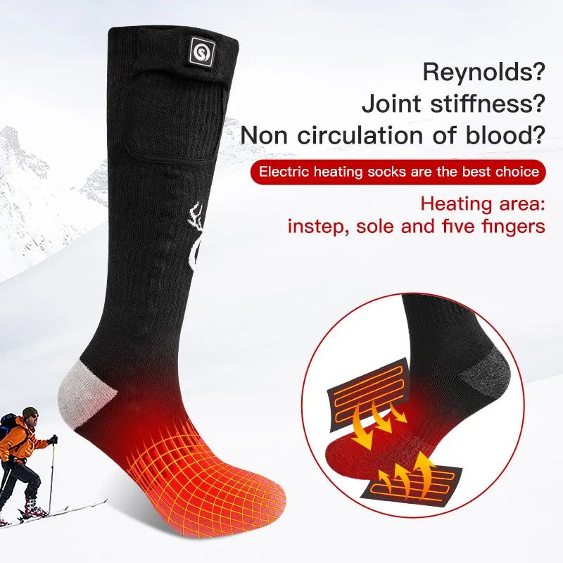 SNOW DEER-Rechargeable Electric Heated Socks for Men and Women, Snowboarding Stocking, Cycling Socks, Three Settings, Winter