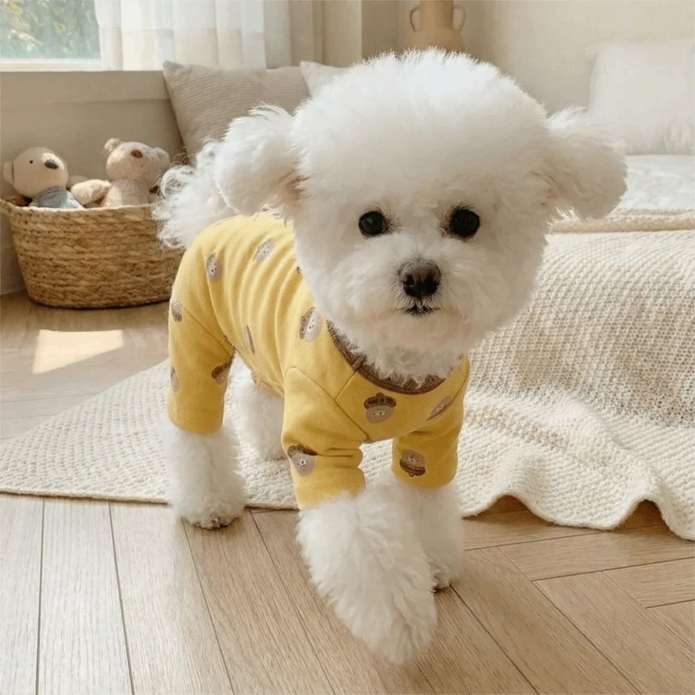 All Inclusive Cartoon Printed Four-Legged Dog Pajamas Warm Belly-Hugging Dog Jumpsuit Comfortable Dog Base Coat Home Wear