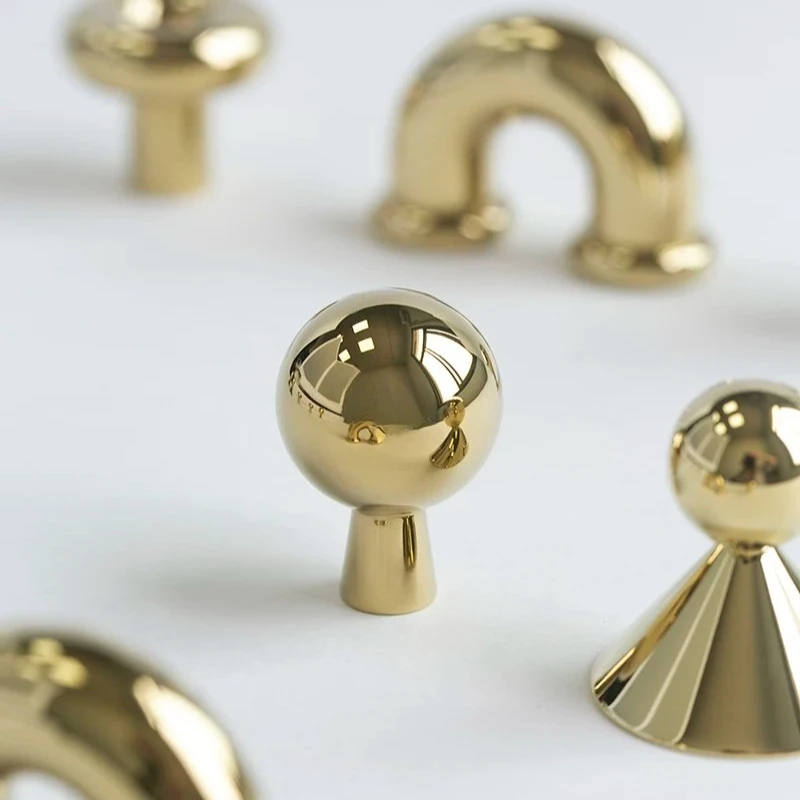 Solid Cabinet Door Bright Silver Single-Hole Knob Handle Gold Drawer Pull Cabinet Small Handle Furniture Hardware