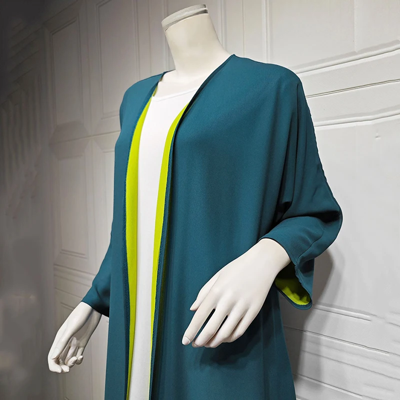 Chiffon Dress for Women, Green Robe, Muslim Clothes, New Abaya Coat, Dubai, Arab, Turkey, Green Scarf