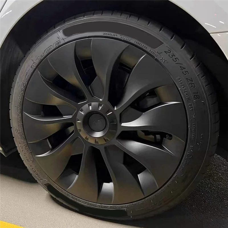 Excellent-Model 3 Wheel Cover 18 Inch, Hub Cap Full Cover Replacement Accessories For Tesla Model 3 - Matte Black
