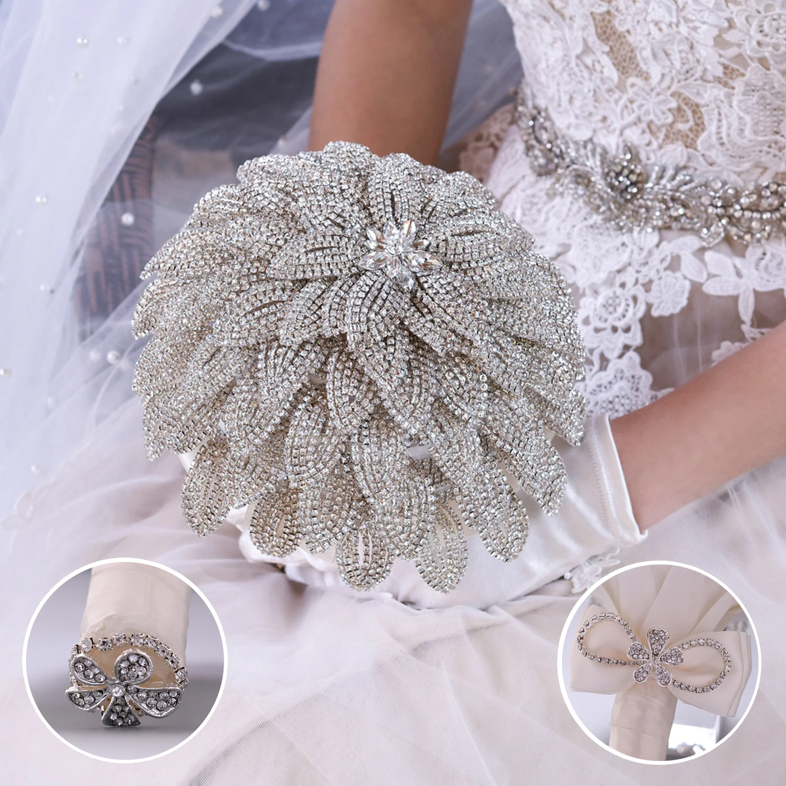 Sparkle Diamond Bouquet da sposa per spose Bouquet di fiori spilla in argento Bouquet accessori per matrimoni Bouquet da sposa fiore