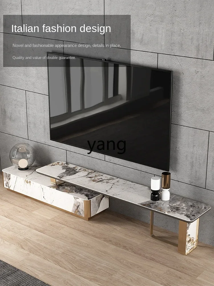 L'm light luxury rock slab telescopic TV cabinet coffee table combination postmodern stainless steel