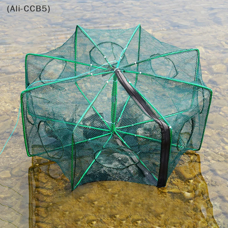 Portable Small Folding Polygonal Fishpot Shrimp Trap 6-Hole Cast Nets Crayfish Shrimp Catcher Cage Fishing Nets