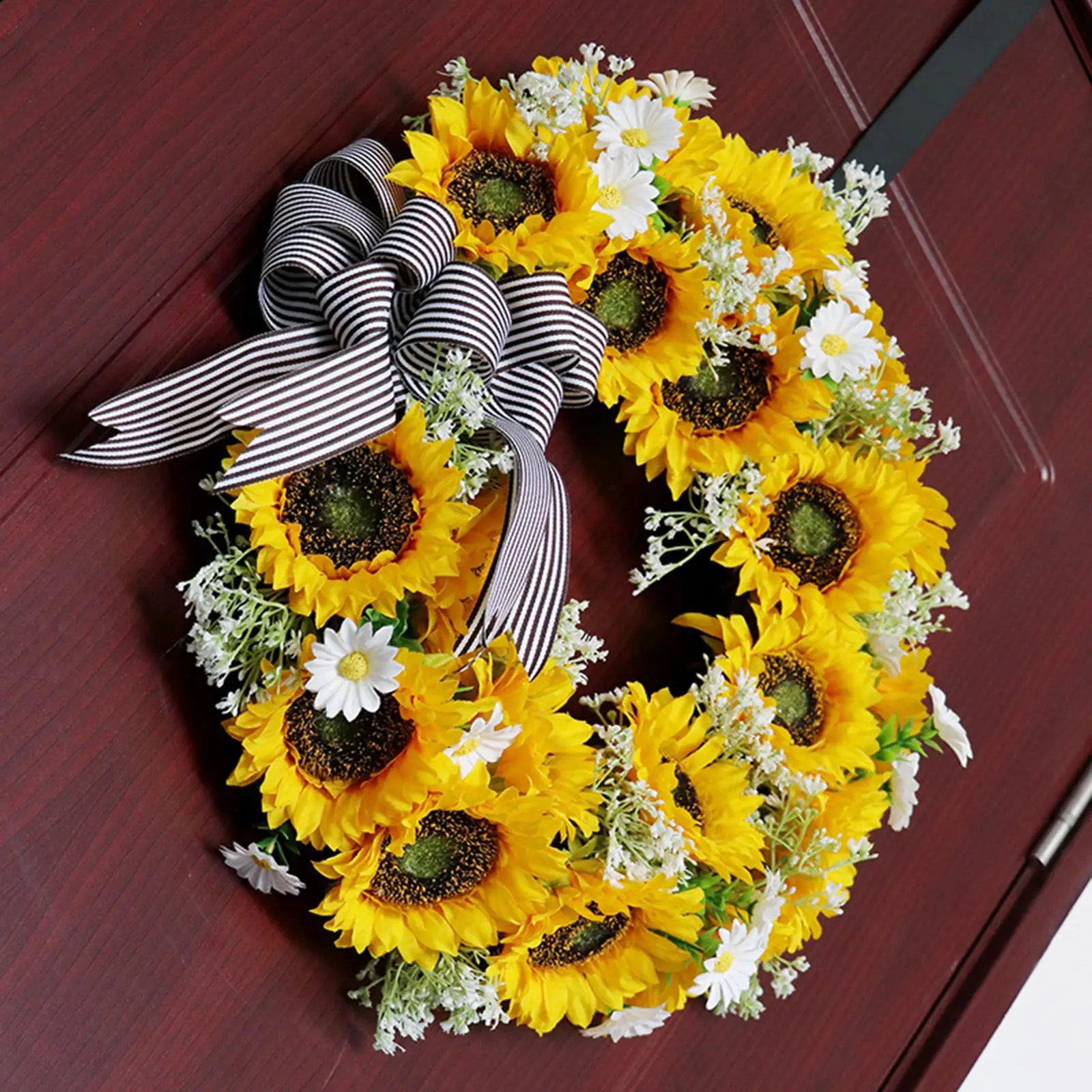 

Artificial Flower Wreath Spring Wreath for Front Door Silk Flower Wreath with Bow for Home window and wall Decorations