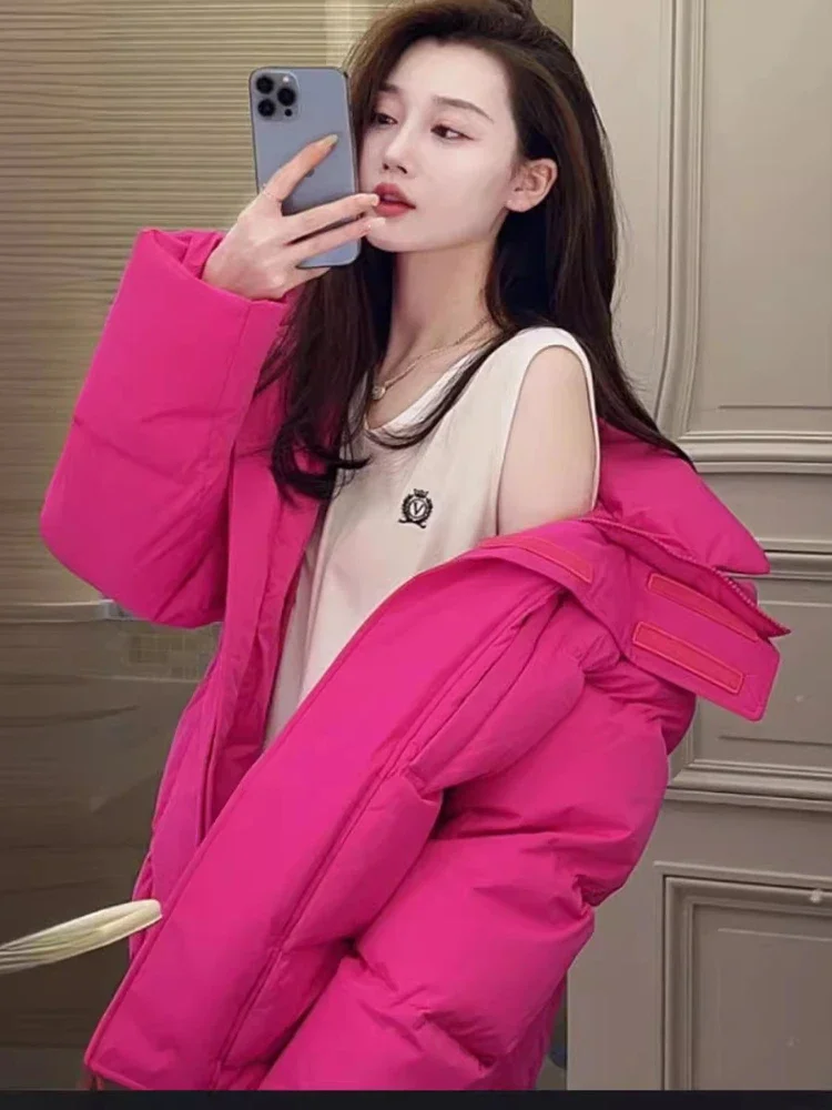 Candy Color Puffer Coats 2024 New Winter Jackets Woman Medium-length Hooded Thickened Down Jacket Lightweight Warm Overcoat