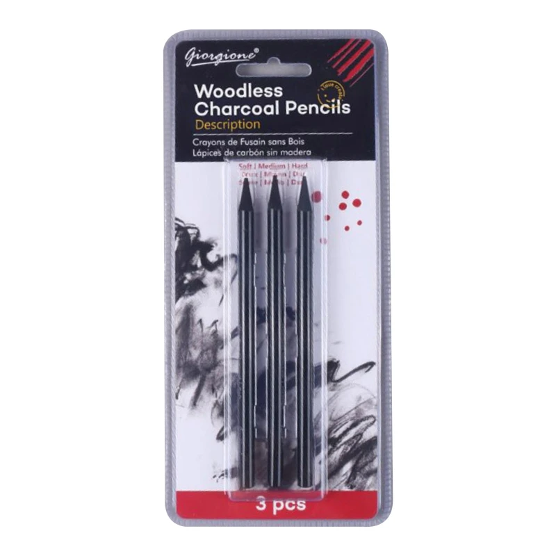 3/6Kit Pro Graphite and Charcoal Pencil Woodless Black for Sketching Shading Tool Kids Adults Drawing Art Craft Supplies 24BB