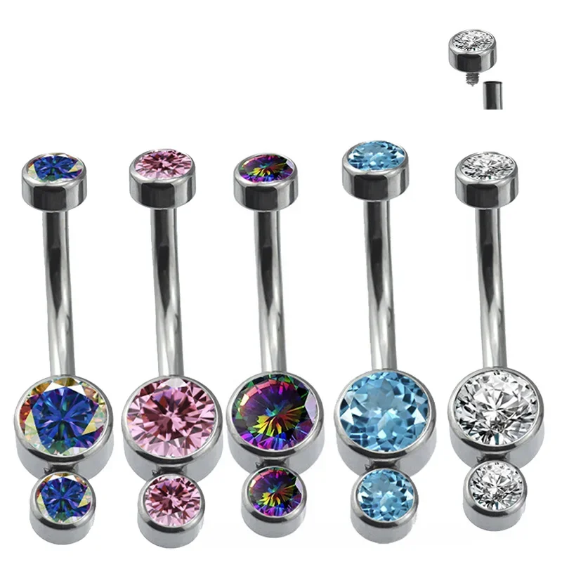 

G23 Titanium curved Navel barbell shiny Zircon Sexy Belly Dance Pircing Earrings Internally Threaded Body Jewelry belly ring