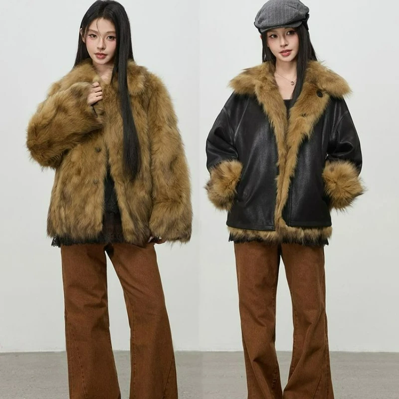 

Socialite Style Maillard Style Short Eco-friendly Fur Coats for Women 2026 Winter Fashionable Single-breasted Lapel Warm Jacket