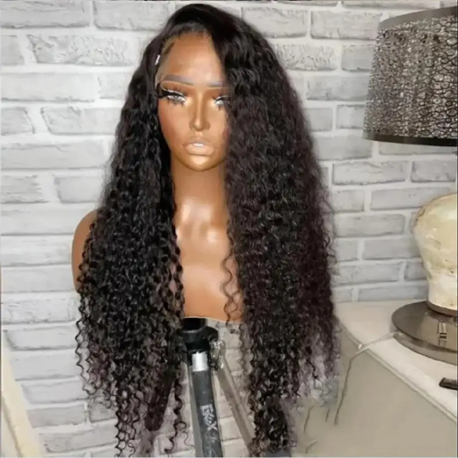 Kinky Curly Lace Front Wig para Mulheres, Natural Preto, Macio, Glueless, Lace Front, Cabelo do bebê, Preplucked, Diário, Cosplay, 26 