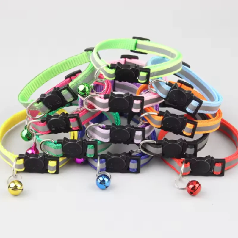 Reflective Breakaway Cat Collar Neck Ring Necklace Newborn Puppy Dog Collar Colorful Bell Collar for Cats Pet Kitten Products gallery 5