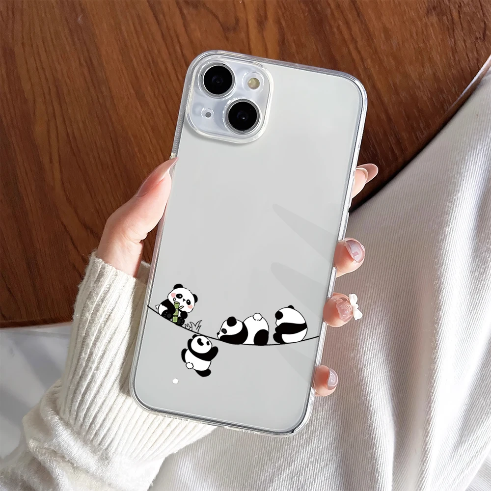 Cartoon Cute Panda Kawaii Personality Funny Phone Case For iPhone 11 13 16 15 14 12 Pro Max Plus Clear Transparent Soft Shell