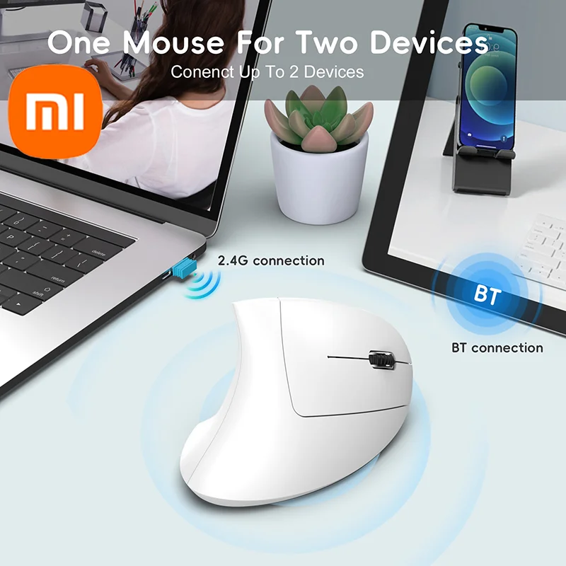 

XIAOMI MIJIA прибытие двухрежимная вертикальная мышь эргономичная ABS 600 мАч перезаряжаемая беспроводная мышь с интерфейсом Type-c 2400 точек на дюйм для ПК
