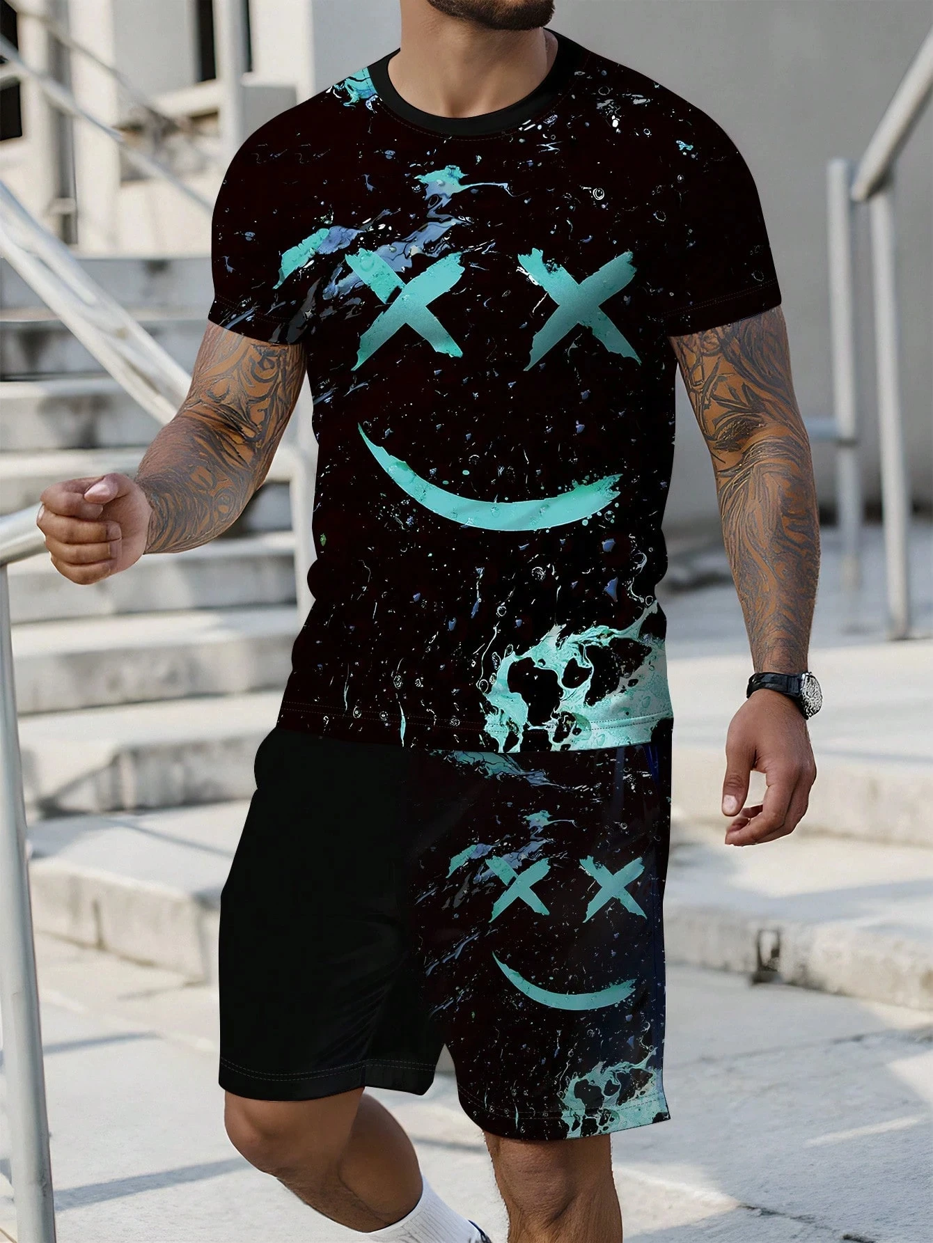 2025 New Man Casual Oversized T-shirt Shorts Set Summer Men's Short Sleeve Tee Shorts 2-piece Set Plus Size Outdoor Menswear 6XL