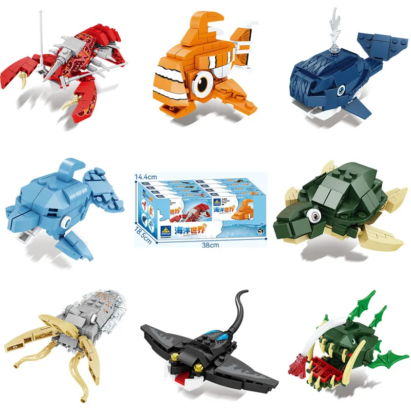 New Assembly Building Blocks Ocean Animals Children's Puzzle Toys Lobster Whale Dolphin Boys Girls Decoration Model Gifts