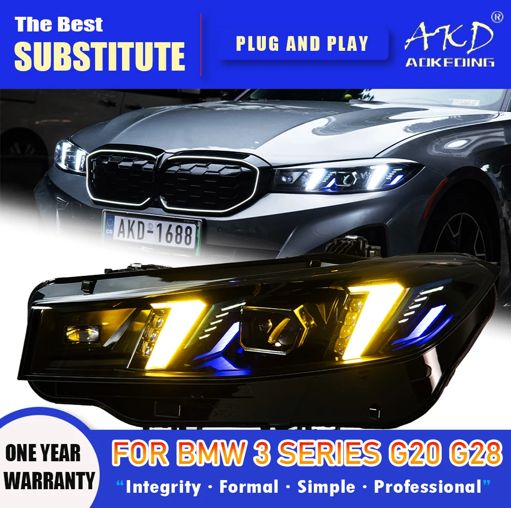 

AKD Head Lamp for BMW G20 G28 LED Headlight 2019-2022 Headlights 3 Series DRL Turn Signal High Beam Angel Eye Projector Lens