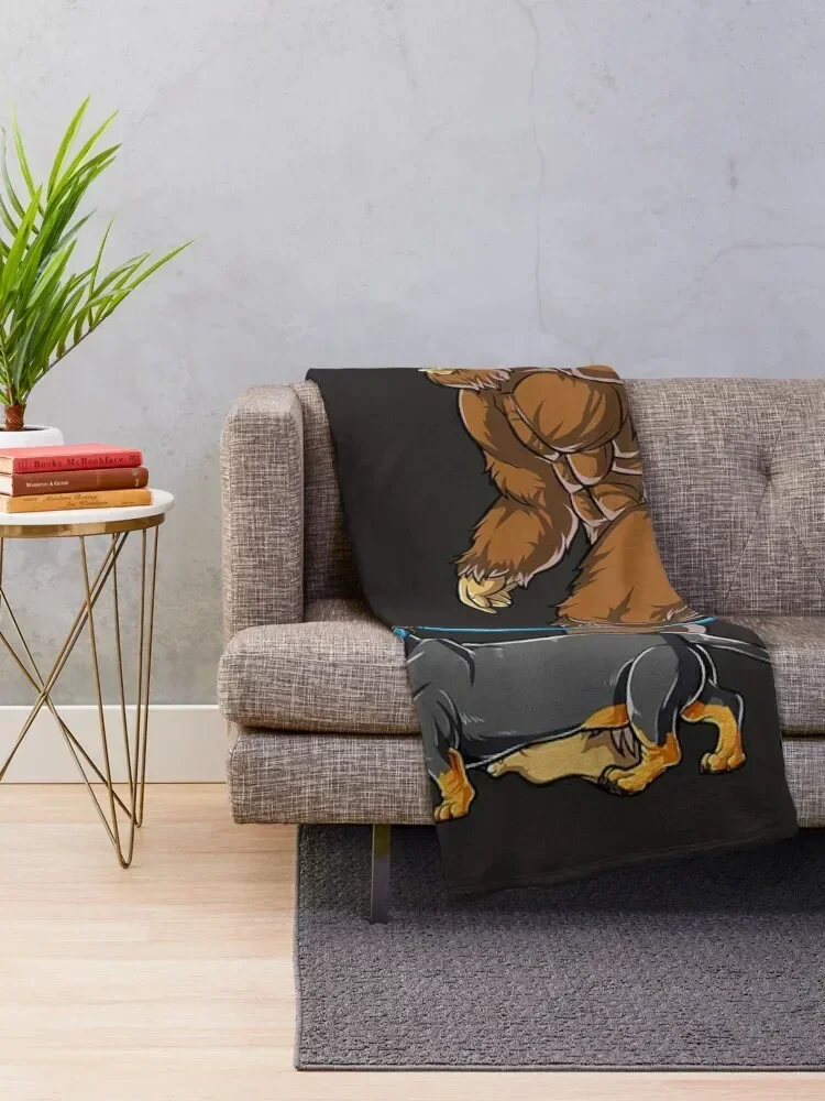 Bigfoot Dog Walk Dachshund Sasquatch Throw Blanket Camping blankets and throws Shaggy Blankets