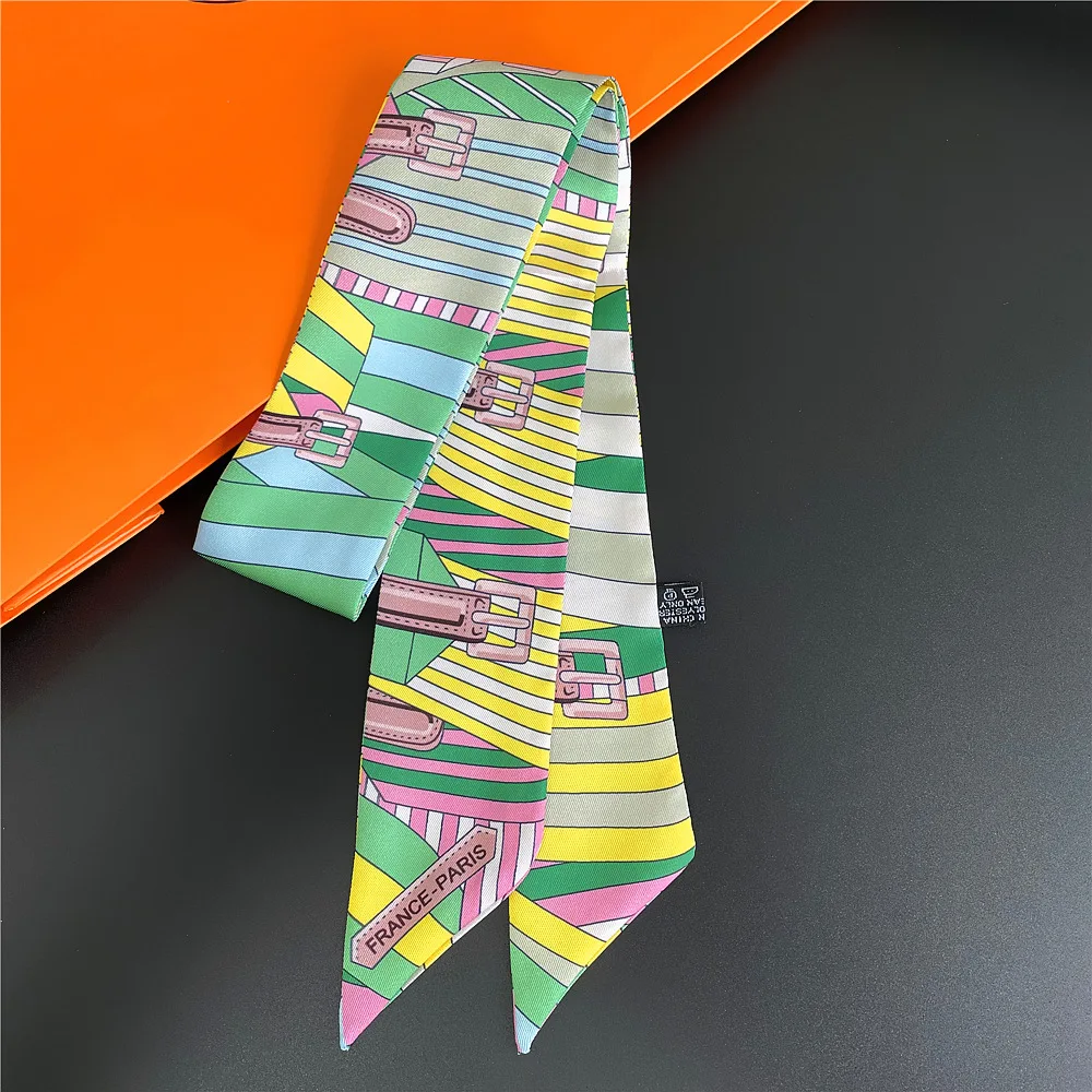 Stripe Belt Fashion Summer Scarf 2024 Design Women Skinny Bag Scarves Hair Band Neck Brand Silk Scarf Ladies Foulard Headbands