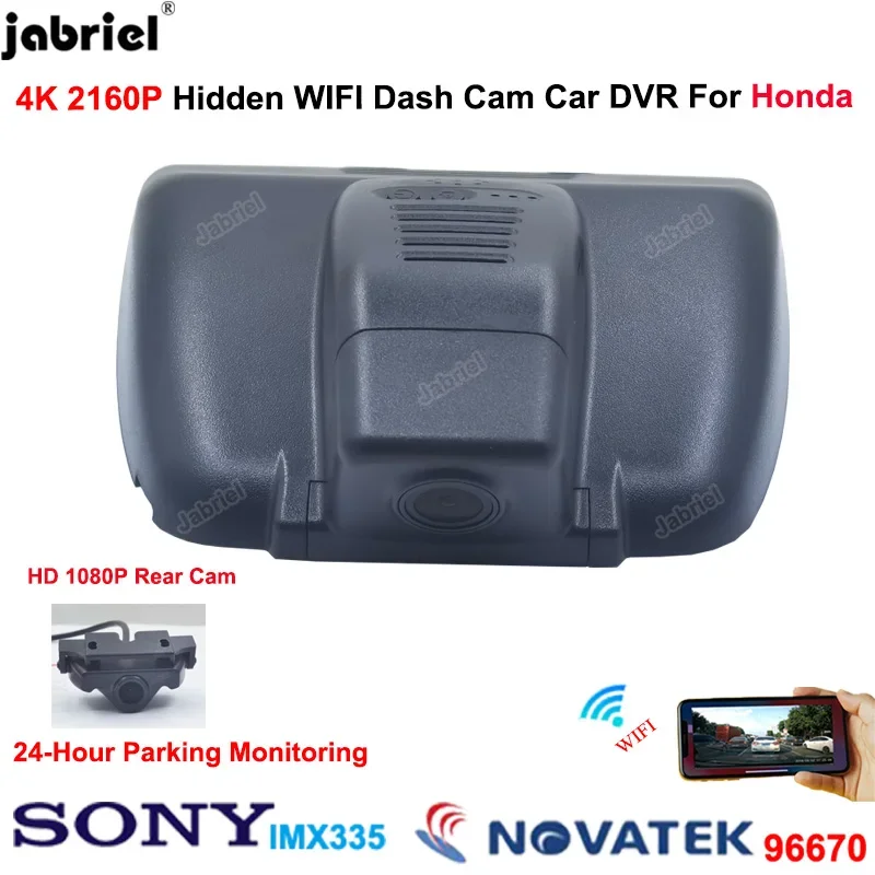 For Honda Accord 2018 2019 2020 2021 2022 10th Gen Front and  Rear Dash Cam UHD 4K 2160P Car DVR 24H WiFi Driving Video Recorder